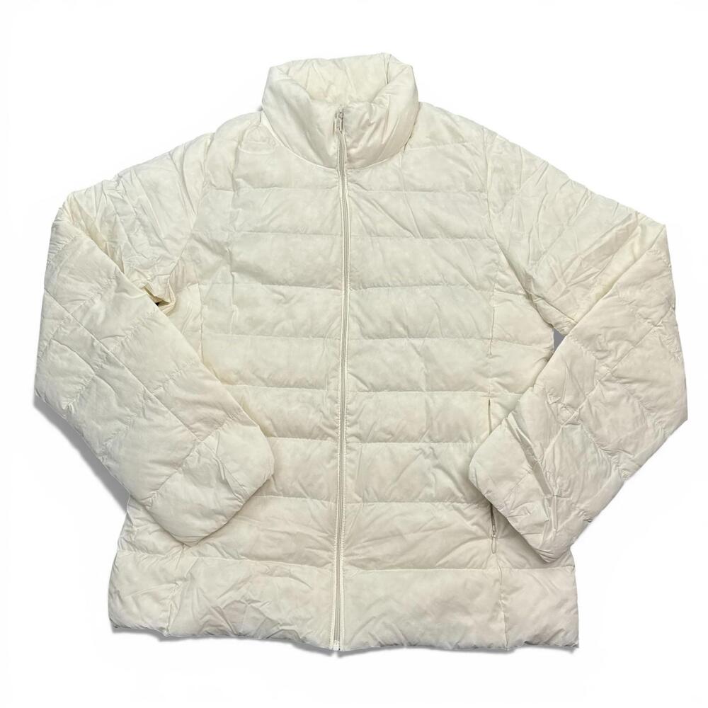 Uniqlo Ultra Light Down Jacket Womens Small Ivory Packable Puffer Lightweight